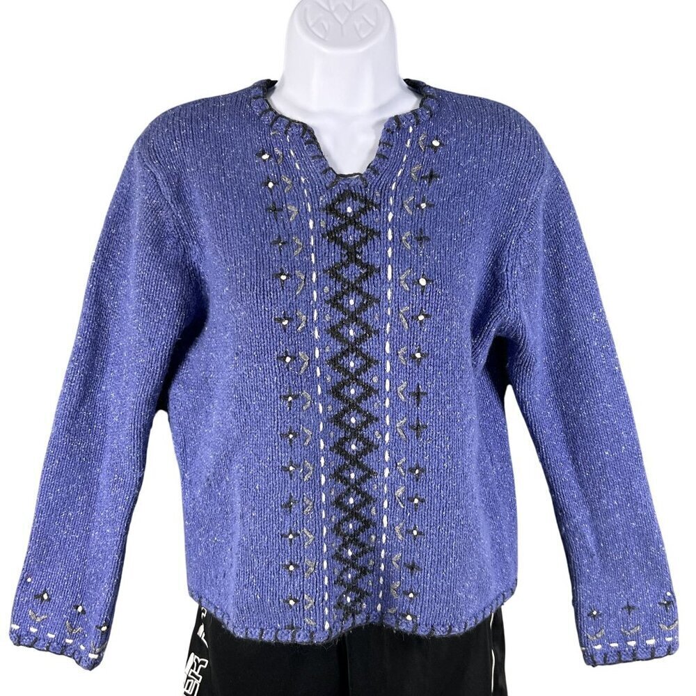 Nomadic Traders Womens S Silk Angora Blend Sweater Embroidered Quiet Luxury